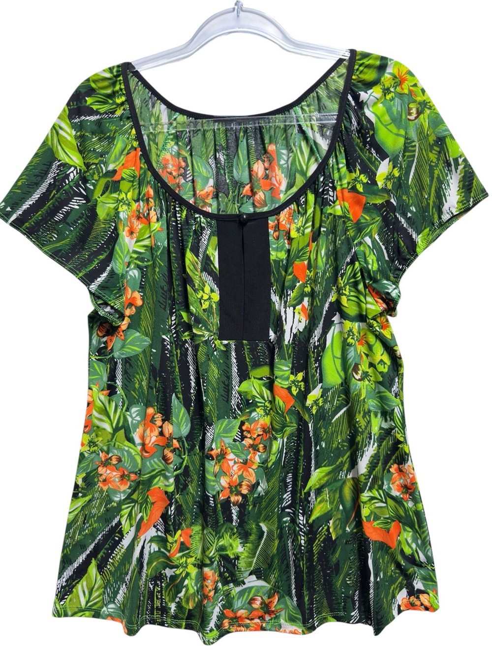 Silky Liquid Knit Palm Leaf Hawaiian Tropical Floral Babydoll Tunic Blouse Top